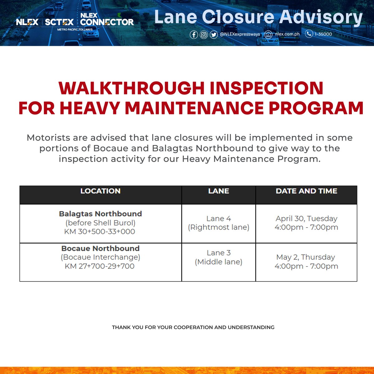 #NLEXMotoristAdvisory on Walkthrough Inspection for Heavy Maintenance Program