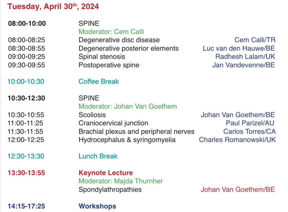 Gooood Morning #Antwerp: this is the today schedule of #ECNR17: #neuroradiology #ThisIsESNR #neurorad