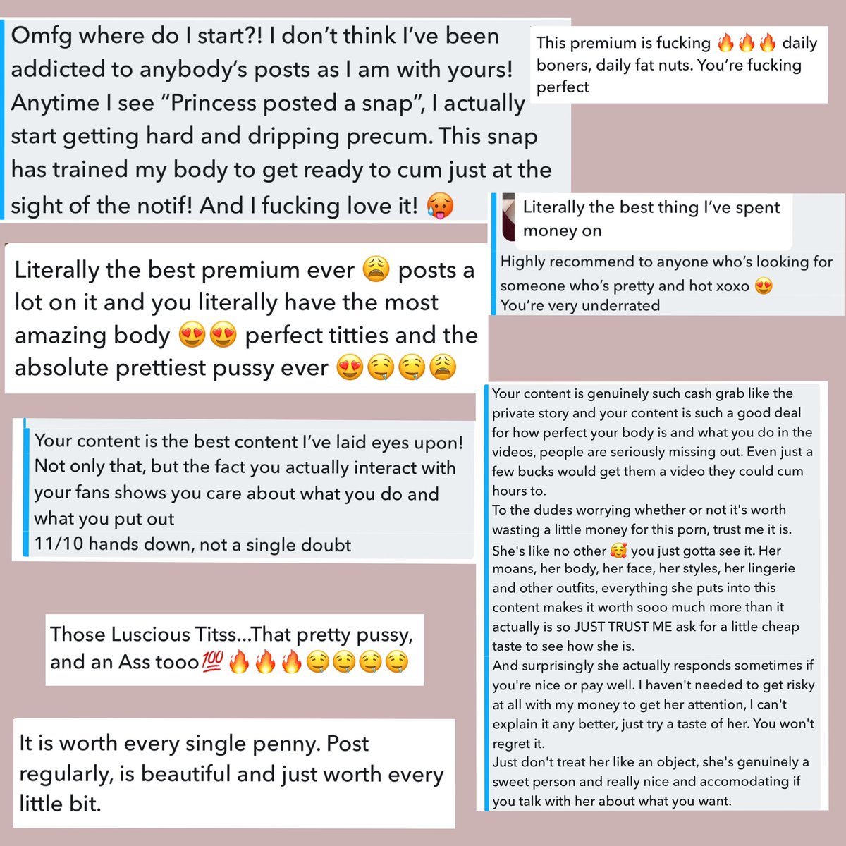 some reviews on my premium snap story ^-^ add me & message to join: princ3ssnymph <3