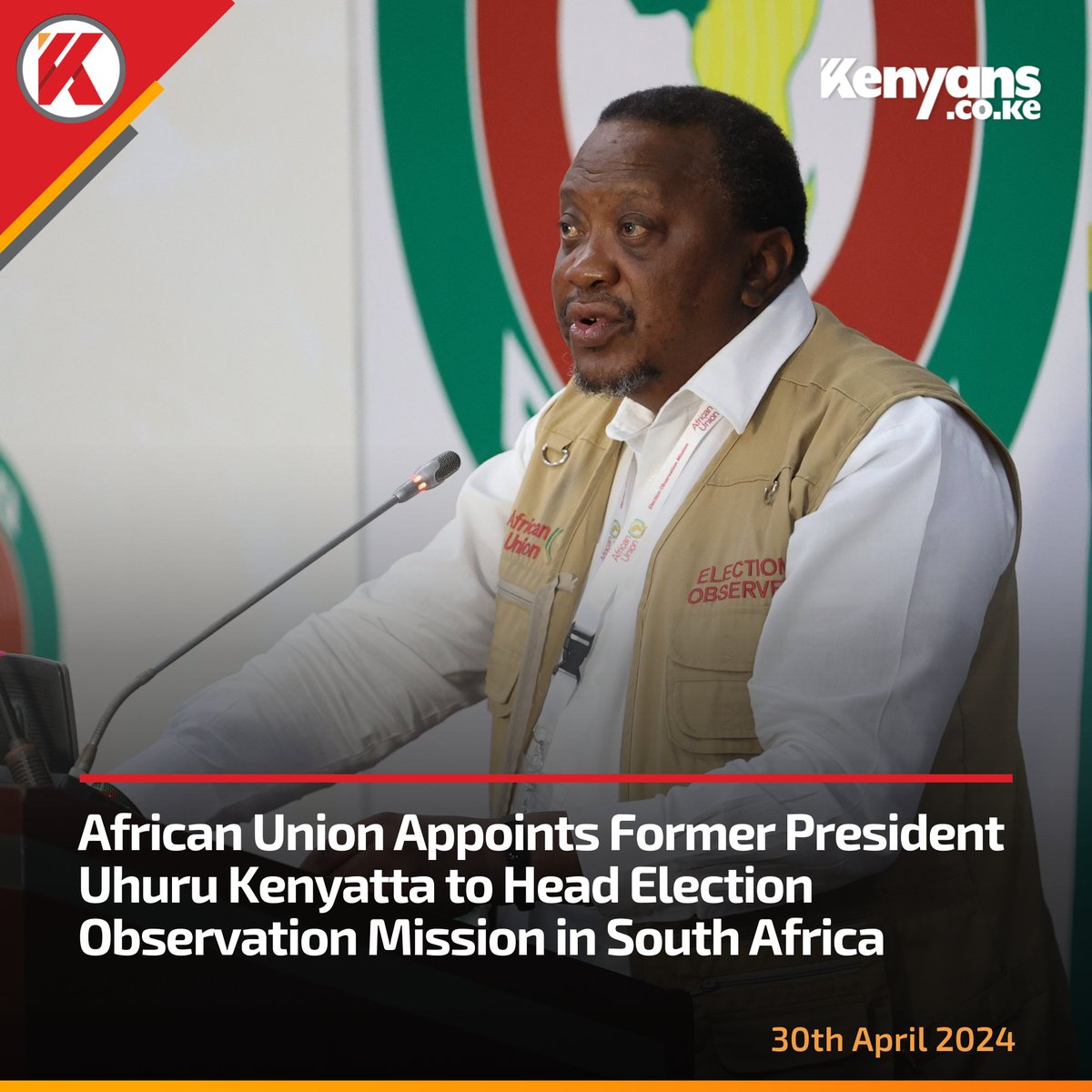 Our President Uhuru Kenyatta has been appointed by AU as the Head of Election Observation Mission in SA.