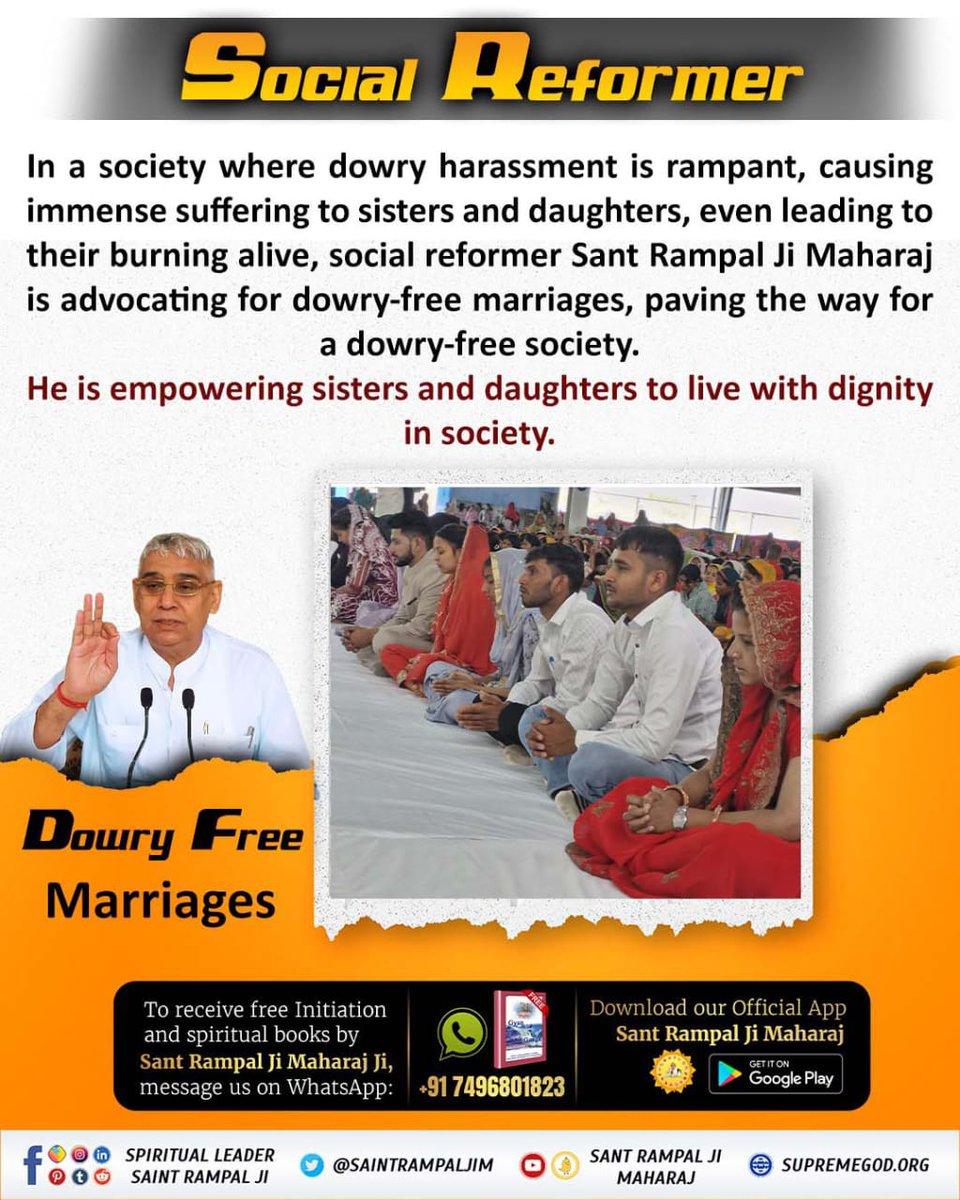 #GodMorningTuesday In a society where dowry harassment is rampant, causing immense suffering to sisters and daughters, even leading to their burning alive, social reformer Sant Rampal Ji Maharaj