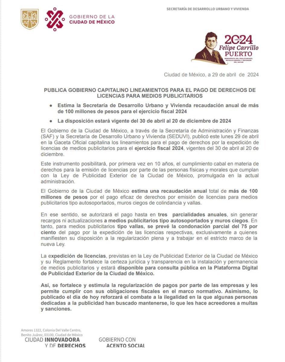 #TarjetaInformativa | Publica @GobCDMX lineamientos para el pago de derechos de licencias para medios publicitarios.