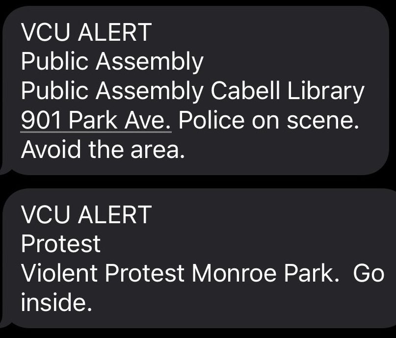 All Students are being told to Shelter-in-Place at Virginia Commonwealth University in Richmond, due to the Police Crackdown on the Pro-Hamas Encampment on Campus which has taken over the Cabell Library Building and nearby Courtyard.