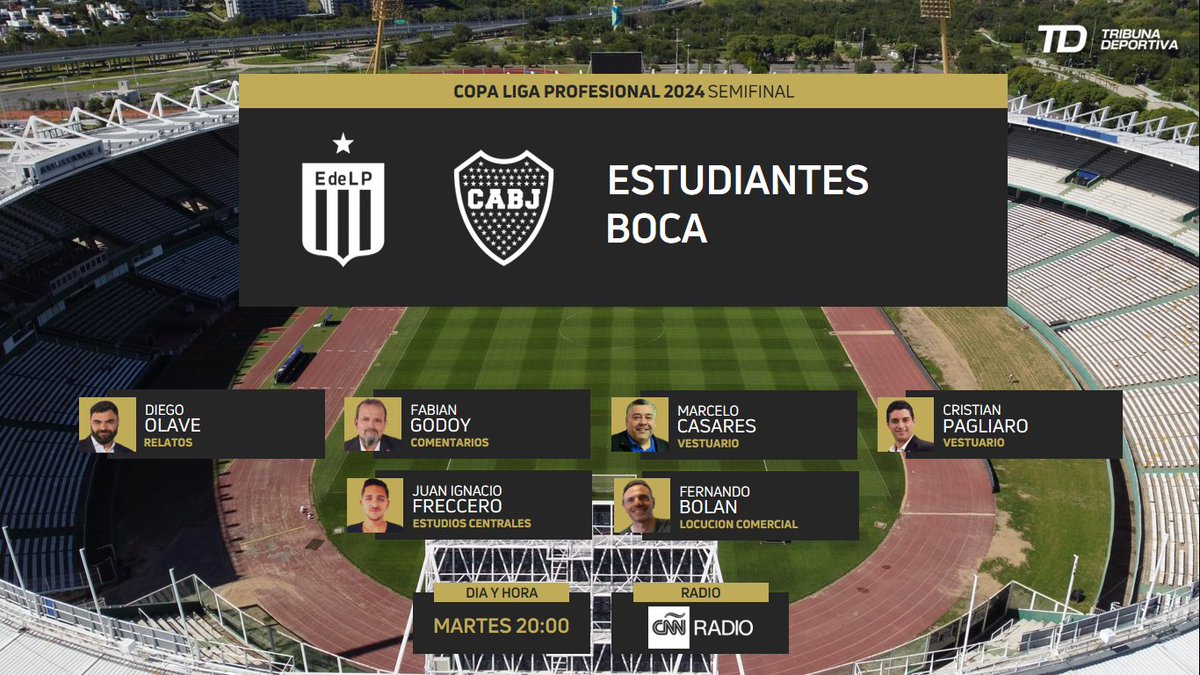 #CopaDeLaLiga #Estudiantes #Boca 🎙️ @olavegol 🎙️ @fabig08 🎙️ @CasaresCoco 🎙️ @CrisPagliaro 🎙️ @juanifreccero 🎙️ @FerBolan 📻 @TNTSportsAR en @cnnradioarg