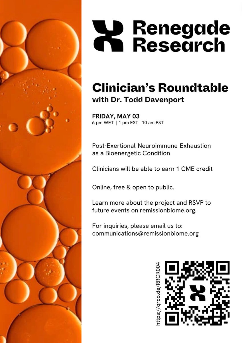 Reminder: This Friday, 5/3 at 1:00pm ET - @RenegadeRes & @MEActNet bring you this Clinican's roundtable with @sunsopeningband - Clinican's can earn 1 CME credit. Register at: us06web.zoom.us/webinar/regist… #MedTwitter #MECFS #longcovid #IACI