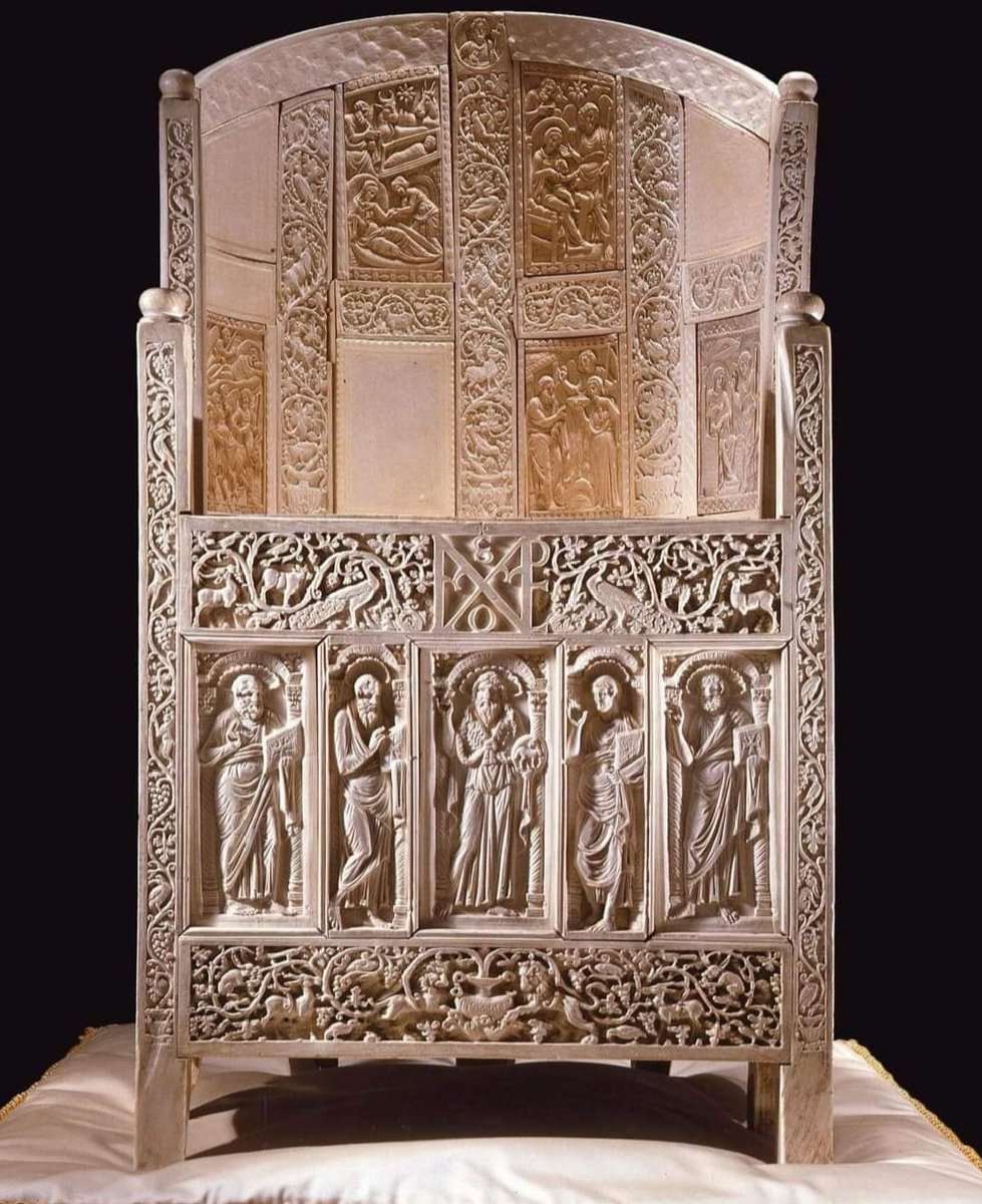 Maximian's bishop's chair is an episcopal throne with a wooden structure covered with 21 finely carved rectangular ivory panels, probably made in Constantinople for the first archbishop of Ravenna Maximian (546-554 AD). The charm of its decorations derives from the numerous