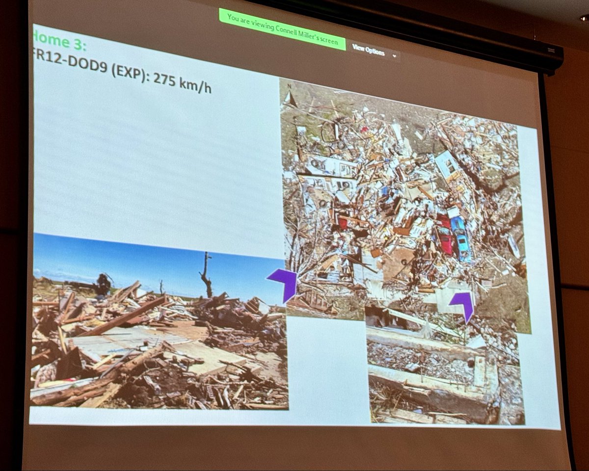 Seeing all debate surrounding EF ratings, I appreciate the team @StormChaseCA for having a speaker on tornado damage surveys at their Mar conference. Dr @ConnellMiller, researcher for @westernuNTP, went over the complexities of doing the survey & the science that goes behind a…