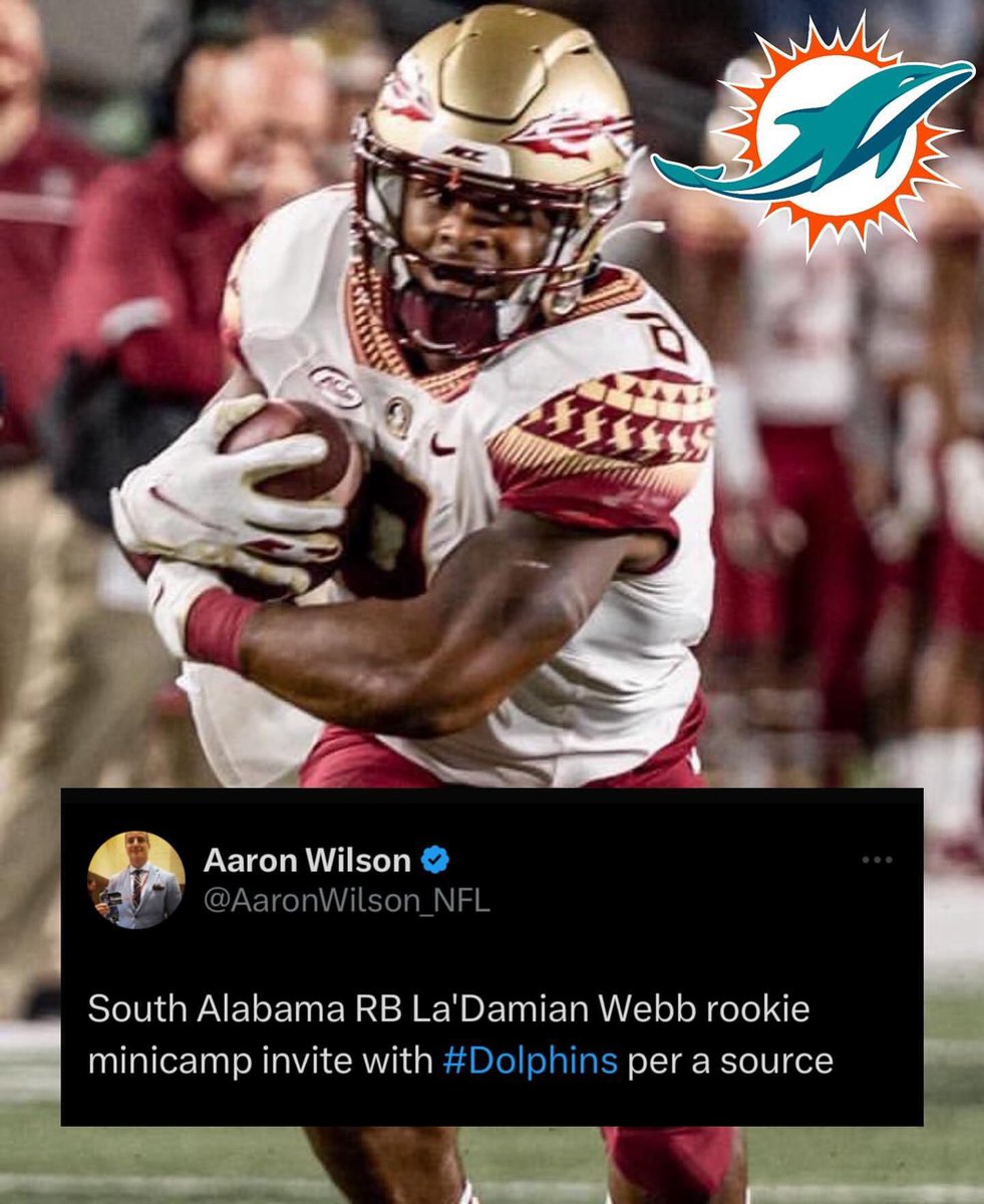 ICYMI: Former #FSU RB @webb_3ladamian Has Earned A Rookie Mini Camp Invite With The Miami Dolphins.🔥🍢 During His Time At #FSU, Webb Recorded 69 Carries For 369 Yards And 3 Touchdowns Along With 9 Receptions For 68 Yards. #GoNoles #OneTribe #KeepCLIMBing