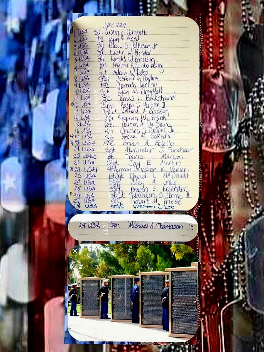 Patriots let us Honor the Fallen that gave their all on this day April 29th during the GWOT. 
May they all Rest in Peace!
SemperFidelis,
ECasas
#V1P26
#JOTF4051
#neverforgotten7049 #USA #USMC #USAF  
#GWOTSevenThousandFortyNine #JournalsOfTheFallenGWOT37900