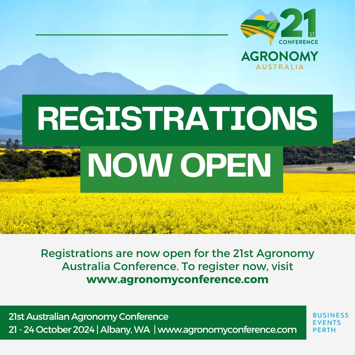 YES! Registrations are open. Go to agronomyconference.com Early Bird discount closes 22 August. Get in early and order a Tshirt !
