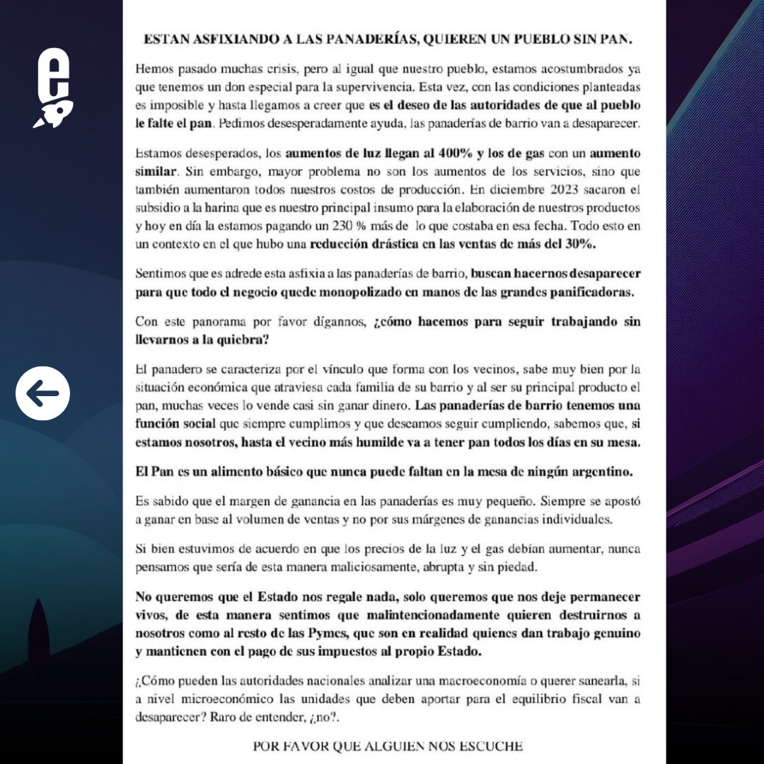 📜En el texto, los panaderos reconocen que era necesario una actualización de las tarifas pero señalaron que nunca pensaron que el aumento sería de 'manera maliciosamente, abrupta y sin piedad'.

#Panaderias #inflación #Economía #EstratosferaNews