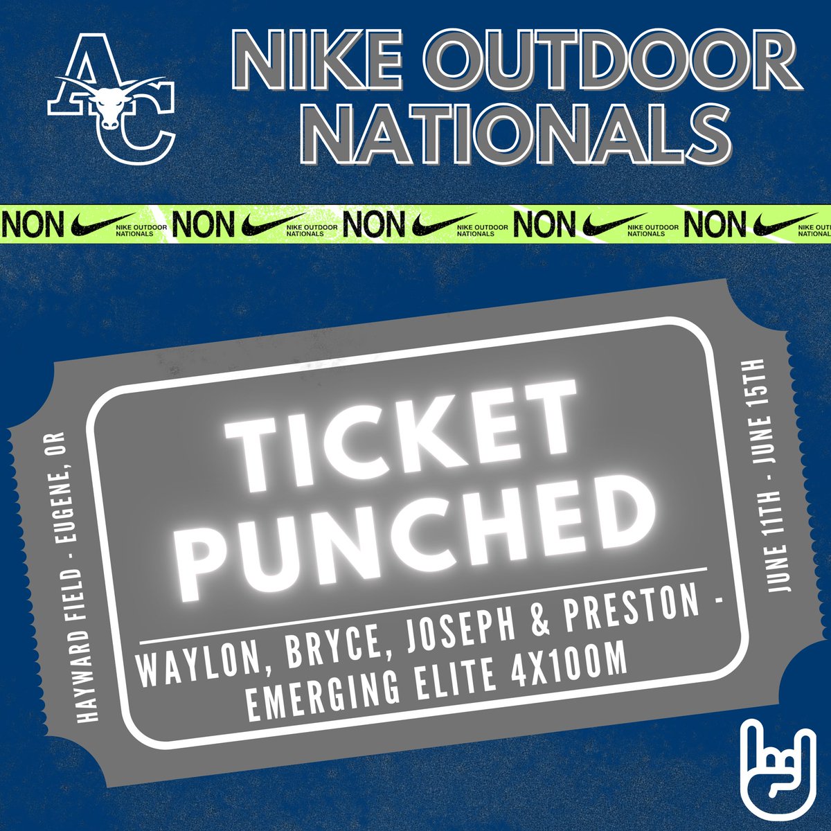 Waylon L, Bryce L, Joseph H & Preston M punched their ticket to NIKE OUTDOOR NATIONALS in the Emerging Elite 4x100m Relay by running a qualifying time in the 4x100m Relay at the Dale Legg Invitational. We are so proud of you Waylon, Bryce, Joseph and Preston! #gomavericks