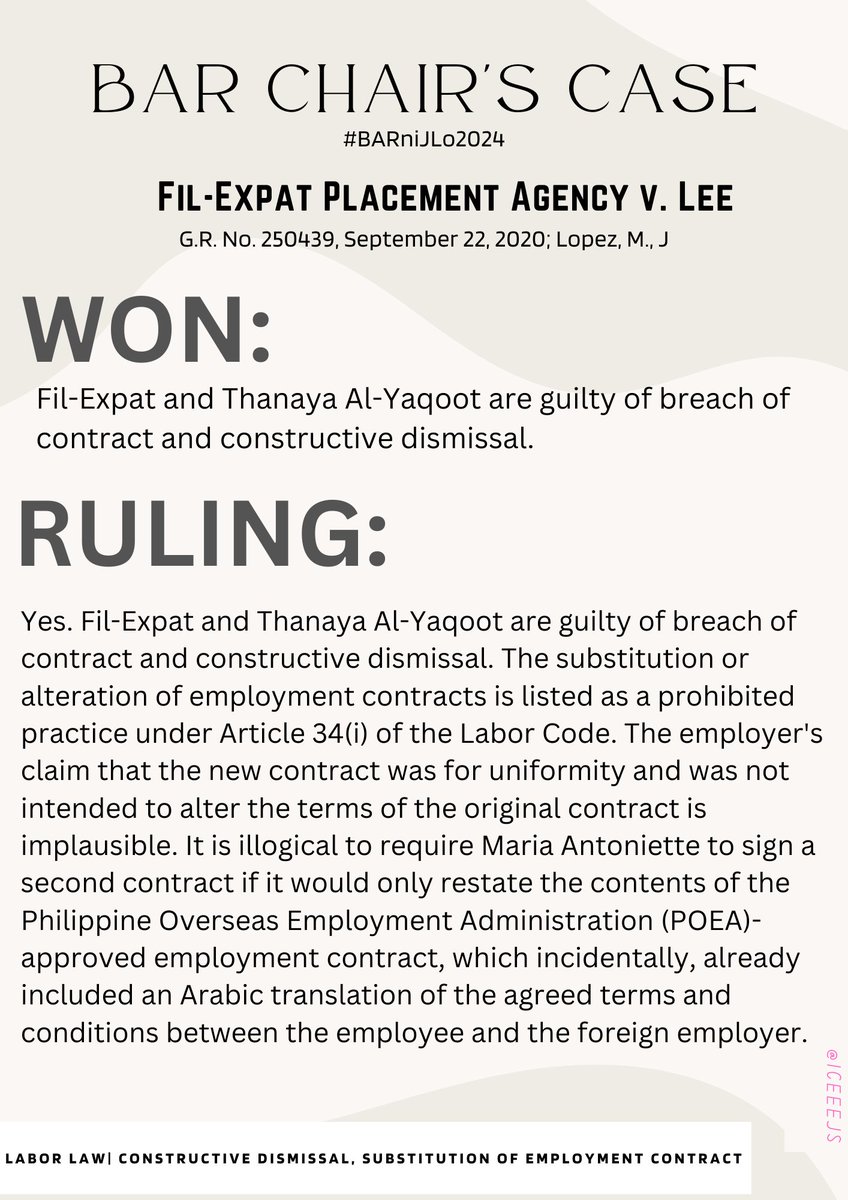 Fil-Expat Placement Agency vs. Lee; 
GR No. 250439; September 22, 2020; 
Lopez, M., J