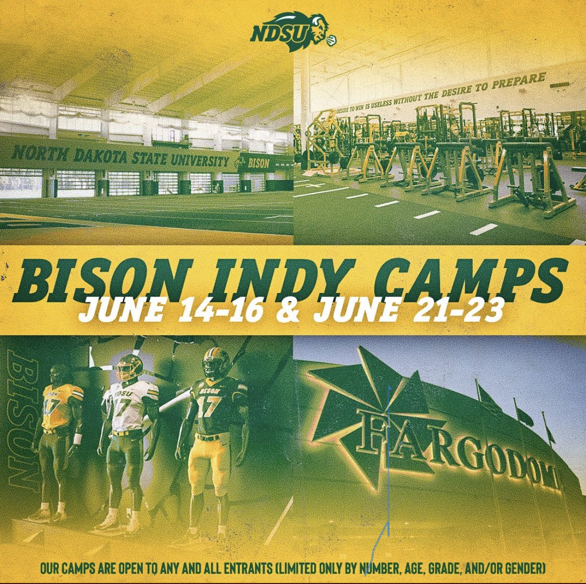 Thank you at @NDSUfbCamp for the invite. I can’t wait to compete! @HCRedDevilFB @HCRedDevilFB @PrepRedzoneIL @PrepRedzone @OJW_Scouting @HSFBscout