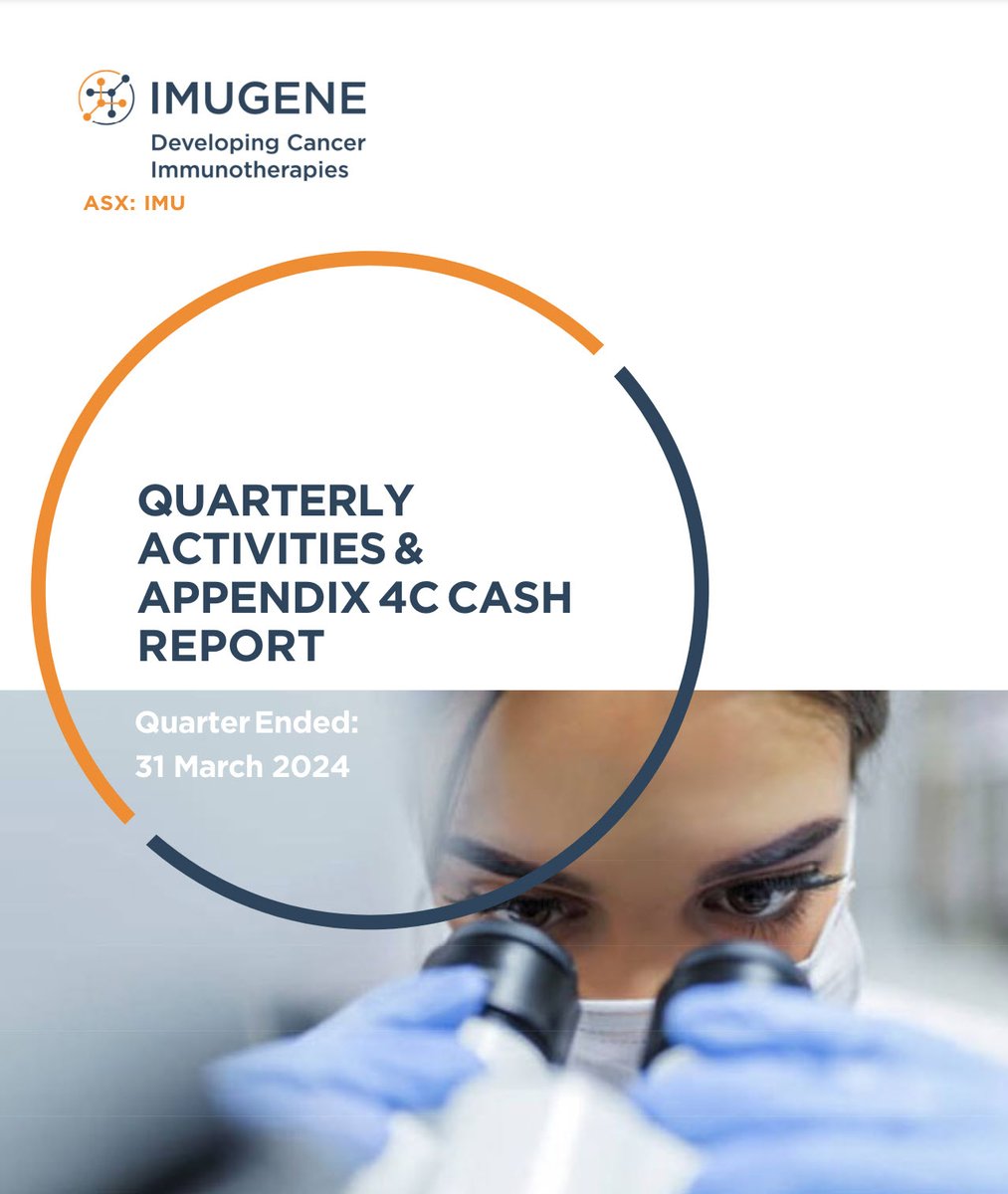 We're pleased to present our Activities Report for the period to 31 March 2024. View our complete Quarterly Report here: ⬇️ app.sharelinktechnologies.com/announcement/a… $IMU #ASX #ASXNews #CancerResearch #Immunotherapy #ClinicalResearch #CancerTreatment #Immunooncology