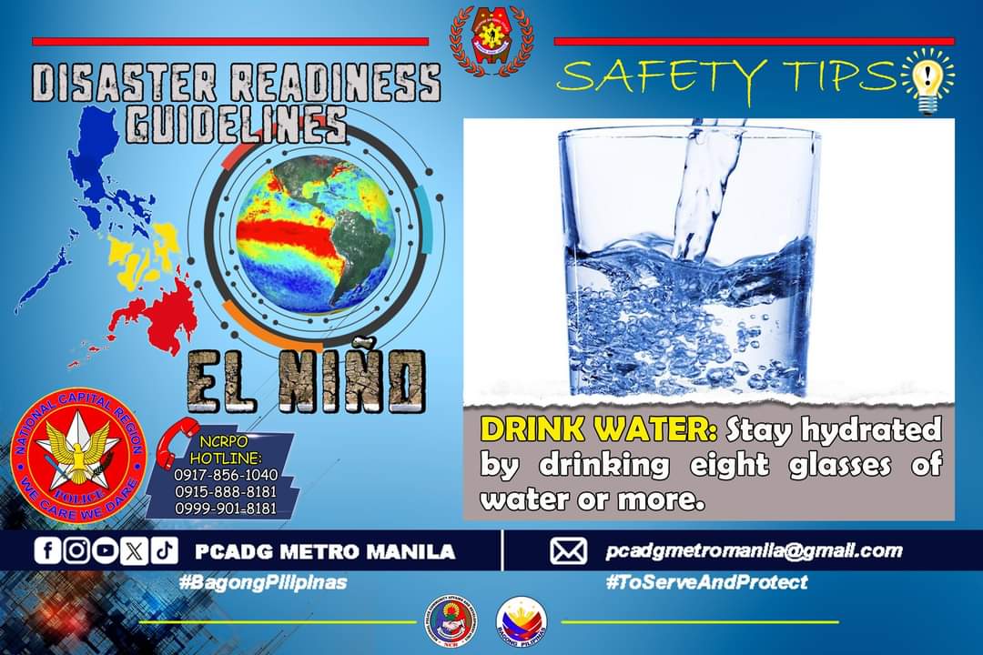 Disaster Readiness Guidelines:

Mga dapat gawin at tandaan upang maging ligtas sa panganib na dulot ng el niño o anumang sakuna.
#pcadgmetromanila