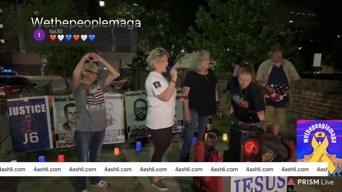 This is the J6 vigil leadership.
The bookends, Sherri Hafner & Roger StormTrooper, came from the defunct #1776RM, another anti-gov, QAnon MAGA cult.

In middle: the #ScissorSisters, L-R:
Nicole Reffit
Micki Witthoeft
Tammy Perryman, another J6er wife (to Nazi Brian Jackson)