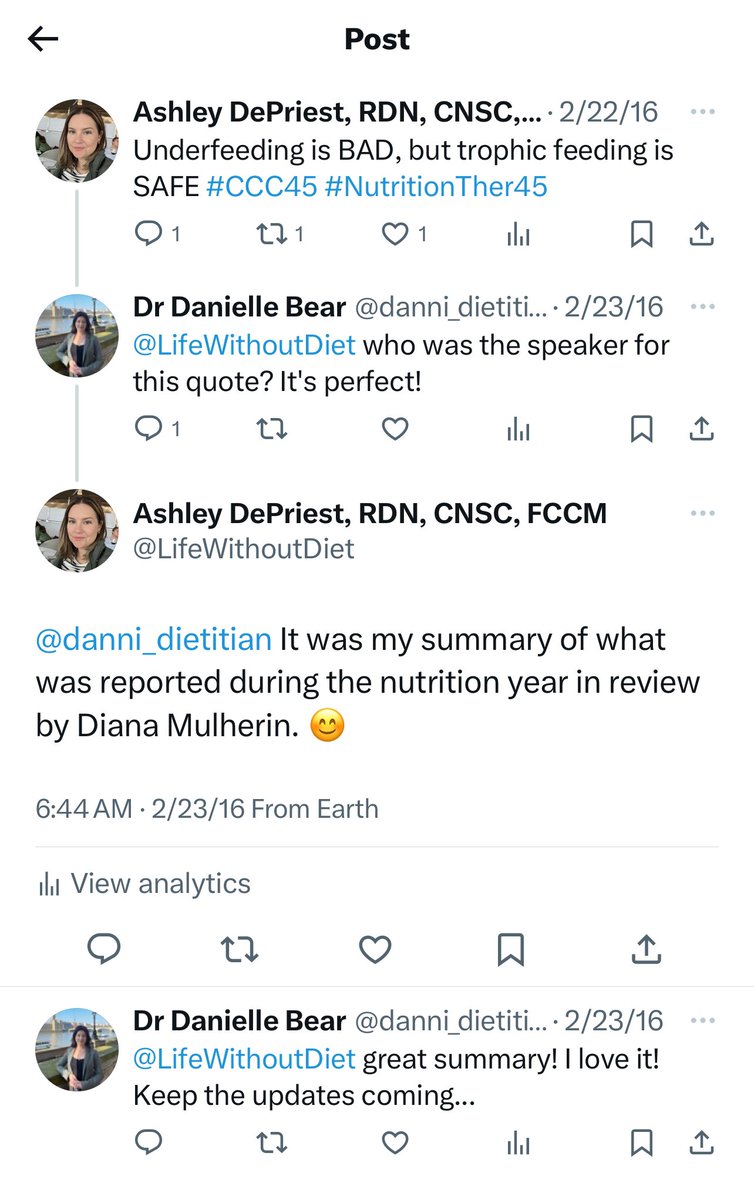 Talk about a full circle moment & benefits of professional #SoMe: 

I’ve been tweeting #ICUNutrition with Diana Mulherin since 2016! Today she & @SarahCogle submitted a @ASPEN_nutrition session proposal (including @Paul_Wischmeyer) for #ASPEN25 about that very topic.