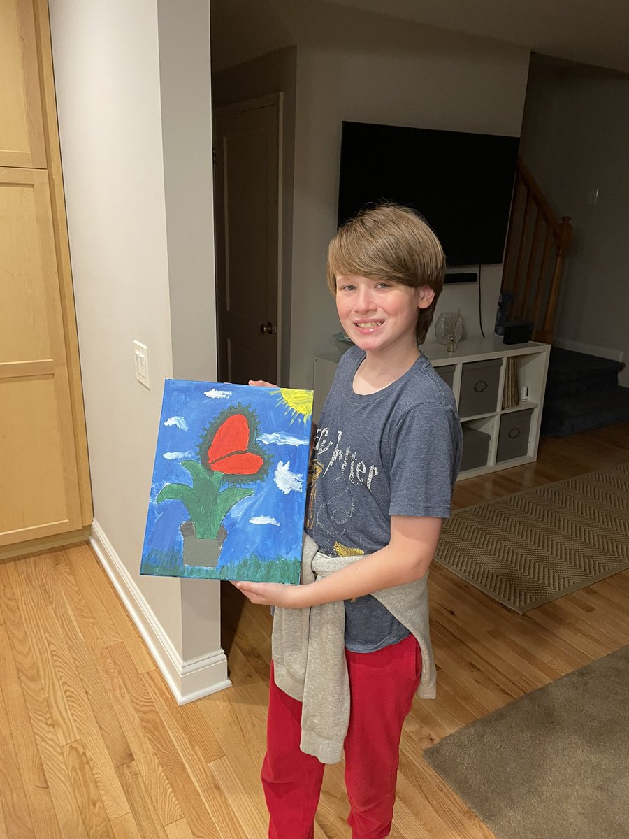 Brought one of my sonshines w/ me to <a href="/NBlvdSchool/">North Boulevard School</a> Grade 3 family literacy night. Literature themed paint &amp; sip and virtual author visit with <a href="/AuthorWilMara/">Wil Mara, Author</a> Thanks <a href="/librarykimberly/">Kimberly Meyerson</a> for setting us up with a spare canvas and paints. We got some quality time too! 🎨 📚