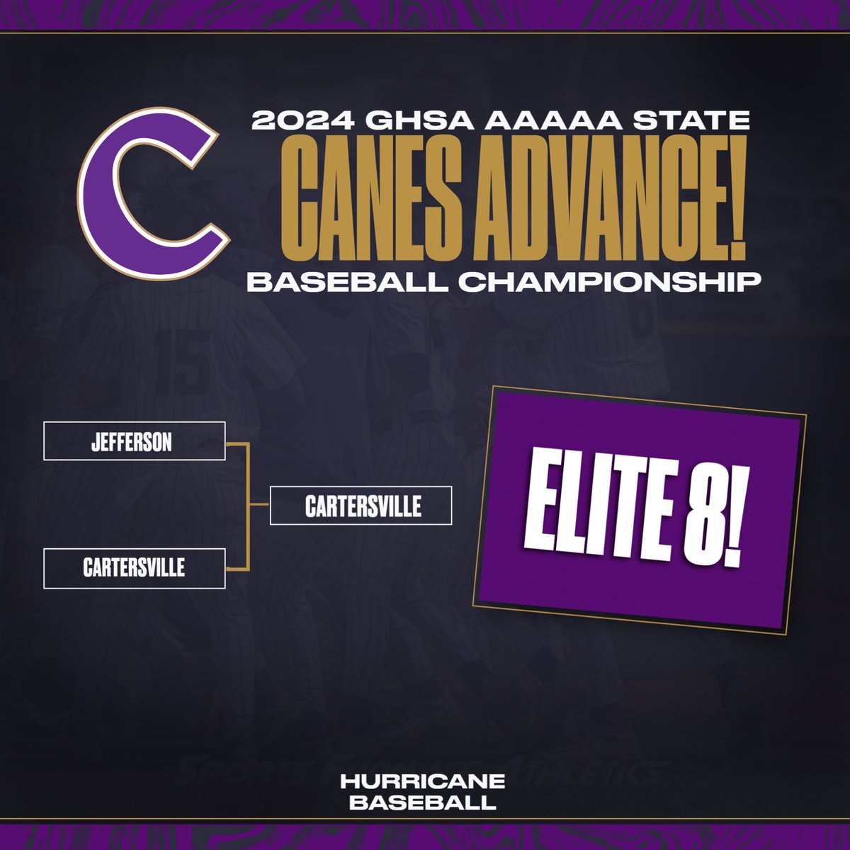 Canes ADVANCE! Cartersville completed a 2-game sweep of Jefferson with a 10-1 win. The Canes have now advanced to the State Quarterfinals 25 times in the past 28 seasons.