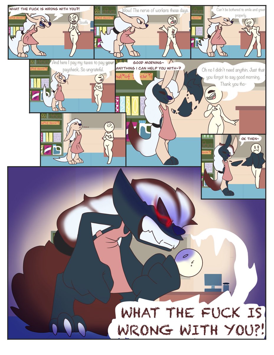 artfulfoxxo's tweet photo. cw// mild language and threats of violence
Was a short comic page, used an auto generator to give an idea for a random skit to draw. Found the perfect one that honestly does reflect to how some retail situations kinda go down.
#comicskit #comicshort #comicfun https://t.co/5IH32TcttQ