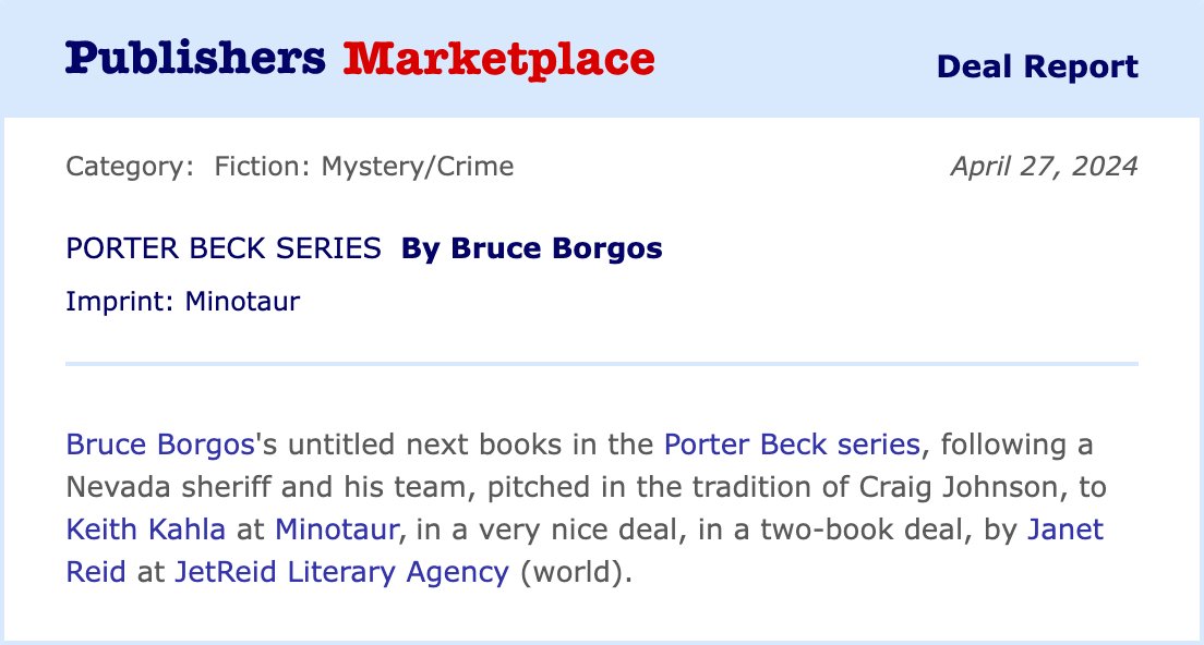 Always nice to see it in print. Thank you <a href="/MinotaurBooks/">Minotaur Books</a> for believing in me and breathing life into Porter Beck and his merry band. And so great to see <a href="/Janet_Reid/">Janet Reid</a> mentioned here, my agent, who passed recently. #thebitterpast #shadesofmercy