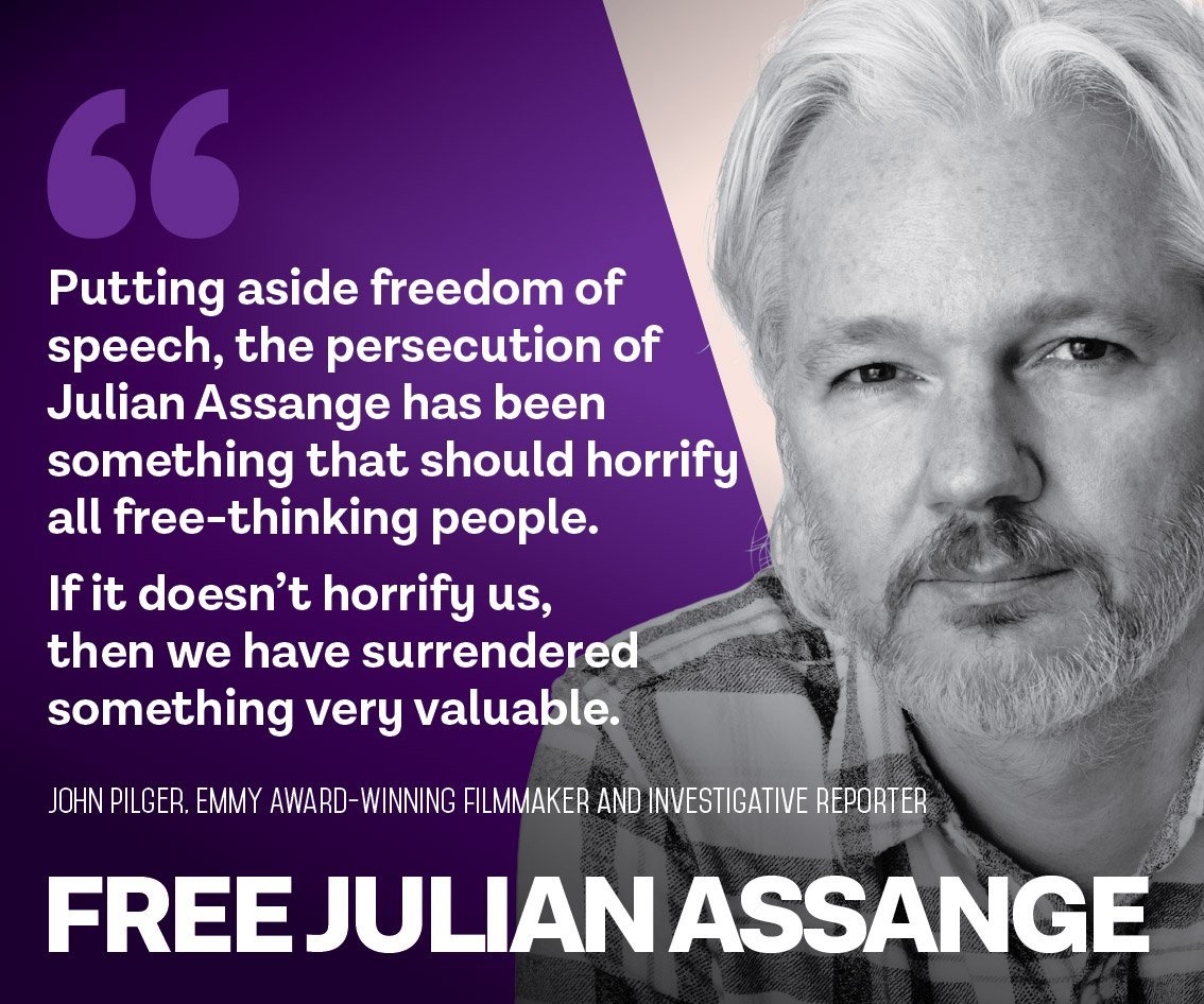 'Putting aside freedom of speech, the persecution of Julian Assange has been something that should horrify all free-thinking people. If it doesn't horrify us, then we have surrendered something very valuable' #JohnPilger | Film maker and Investigative Reporter #FreeAssangeNOW