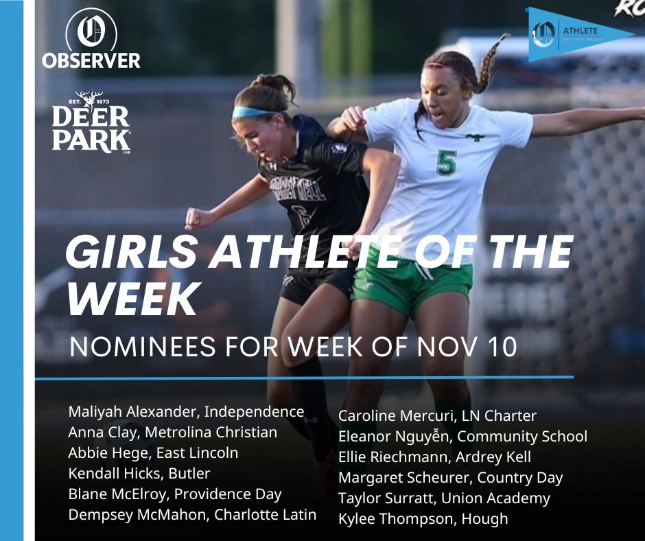 Meet the nominees for The Observer's girls' high school athlete of the week. The poll closes Friday. Vote now. Vote often. Vote here: charlotteobserver.com/sports/high-sc…