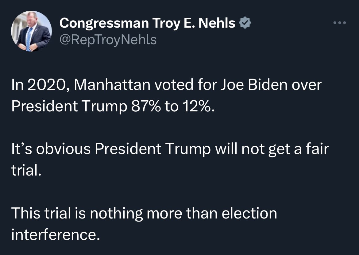 I’m confused about this because Trump and Jason Miller keep telling us that everyone in NYC loves Trump and he’s going to win the state. Also, can defendants who are Democrats in Texas get mostly Democrats on their juries?