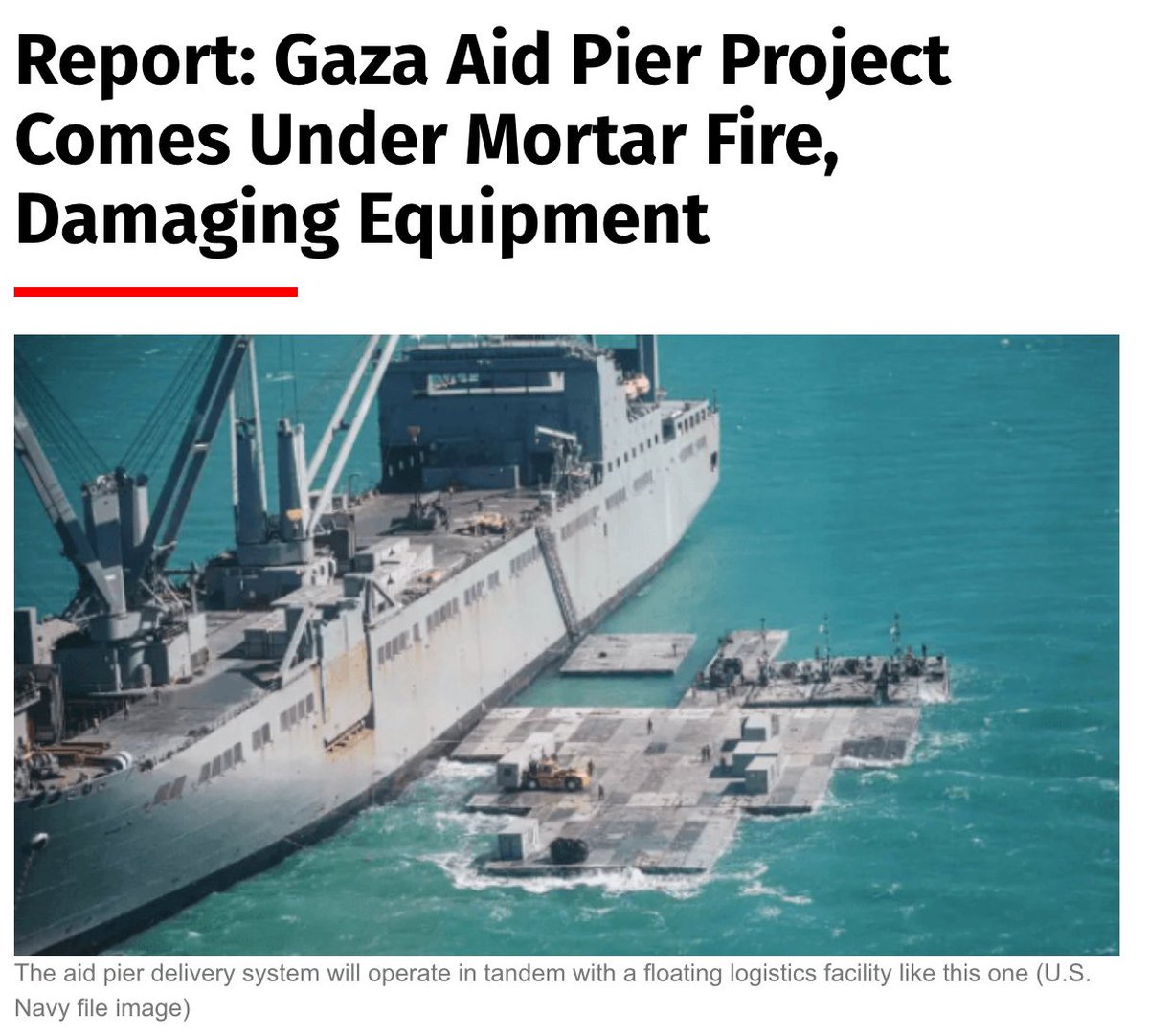 I said this would happen when it was announced. Gaza Pier under fire Headed for Beirut Barracks 2.0 —Colonel (Retired) John Mills The Gaza Pier is already under fire from Hamas Terrorists. Started with the best of intentions, endeavors like this have a poor track record. One…