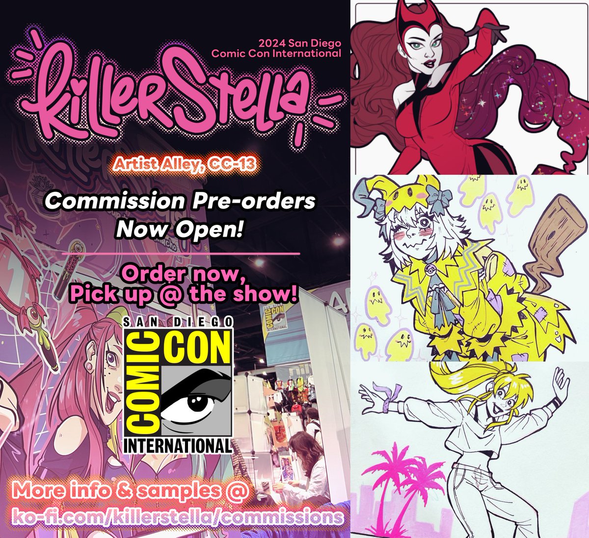 taking pre-orders for #SDCC commissions! Take home some personal, original art from yours truly~ 👽✨ I am offering both traditional and digital comms at a special show price~ I will NOT be taking on-site commissions! More info in my ko-fi shop below👇 ko-fi.com/killerstella/c…