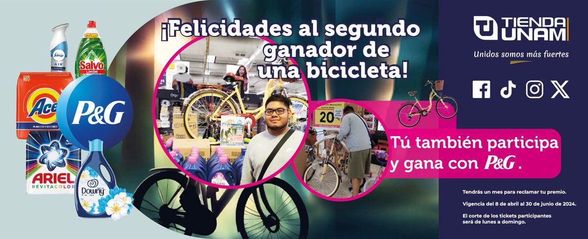 ¡Sigue participando con P&G en @TiendaUNAM y tú también llévate una #bicicleta!
