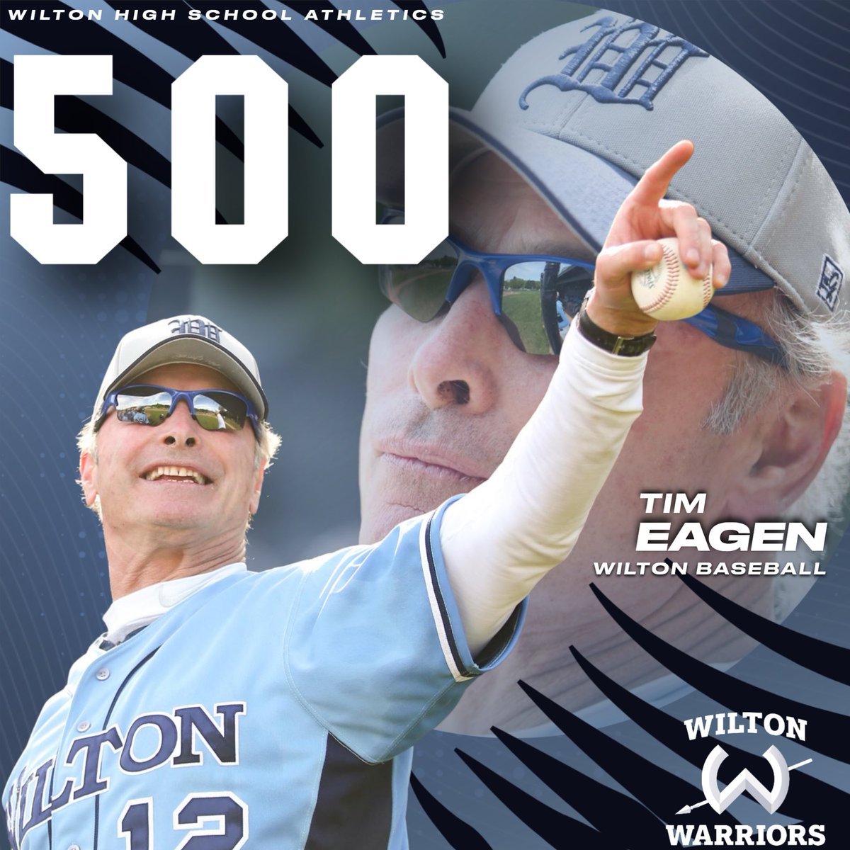 Tim Eagen took over the Wilton baseball program in 1980 and last week in a game vs the New Canaan Rams, Coach Eagen notched his 500th win as a head coach for Wilton High School. 

Coach Eagen was also the head football coach from 2001-2008 

Congratulations, Tim! #ctbase #ctfb