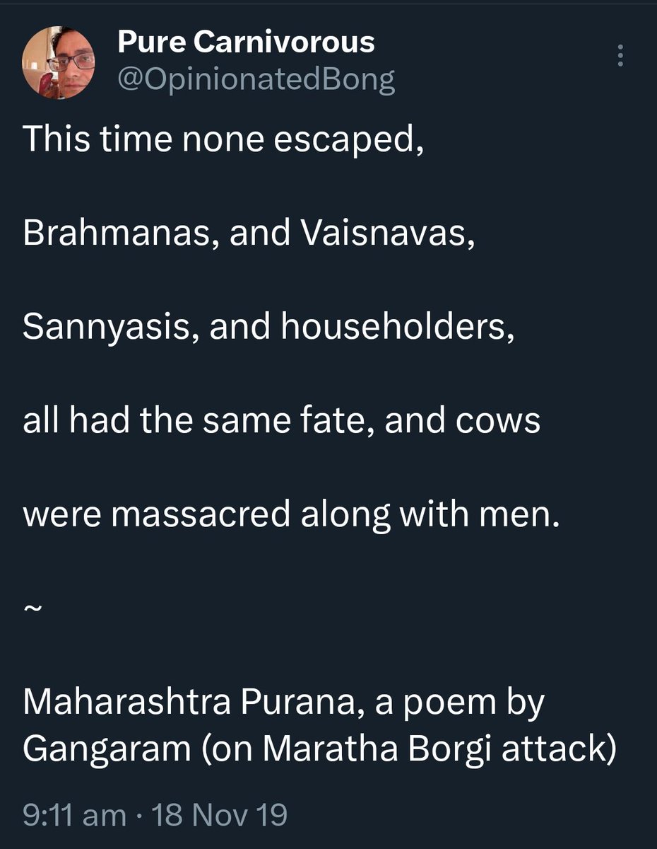@omkar1428 @akkdambakkdam @Jasonphilip8 No, assho0le they did nothing of that sort!
Read first hand account of Bargi attack from Gangaram's 'Maharashtra Purana' and 'Bengal: The British Bridgehead' which has accounts of European merchants based in Kolkata that time.