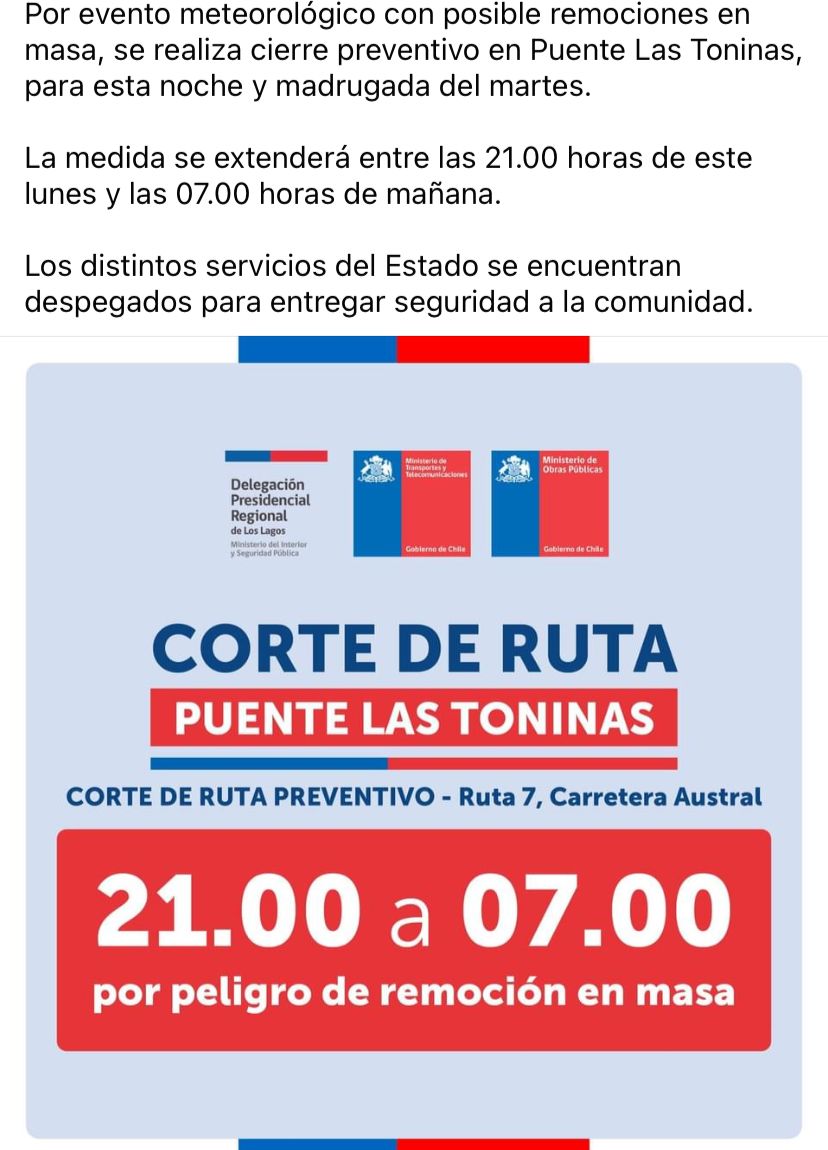 @meganoticiascl , @Mega , @Sepulinares Aviso para Puerto Montt - Caleta La Arena