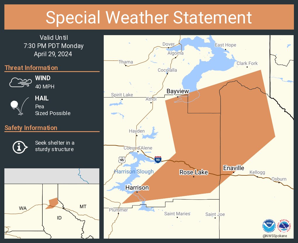 A special weather statement has been issued for Harrison ID, Conkling Park ID and  Lakeview ID until 7:30 PM PDT