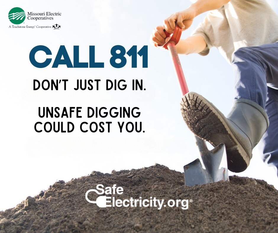 Before starting your next outdoor project, remember to call 811. You never know what underground lines lurk beneath the dirt. Learn more: missouri-811.org. @safeelecprogram #call811