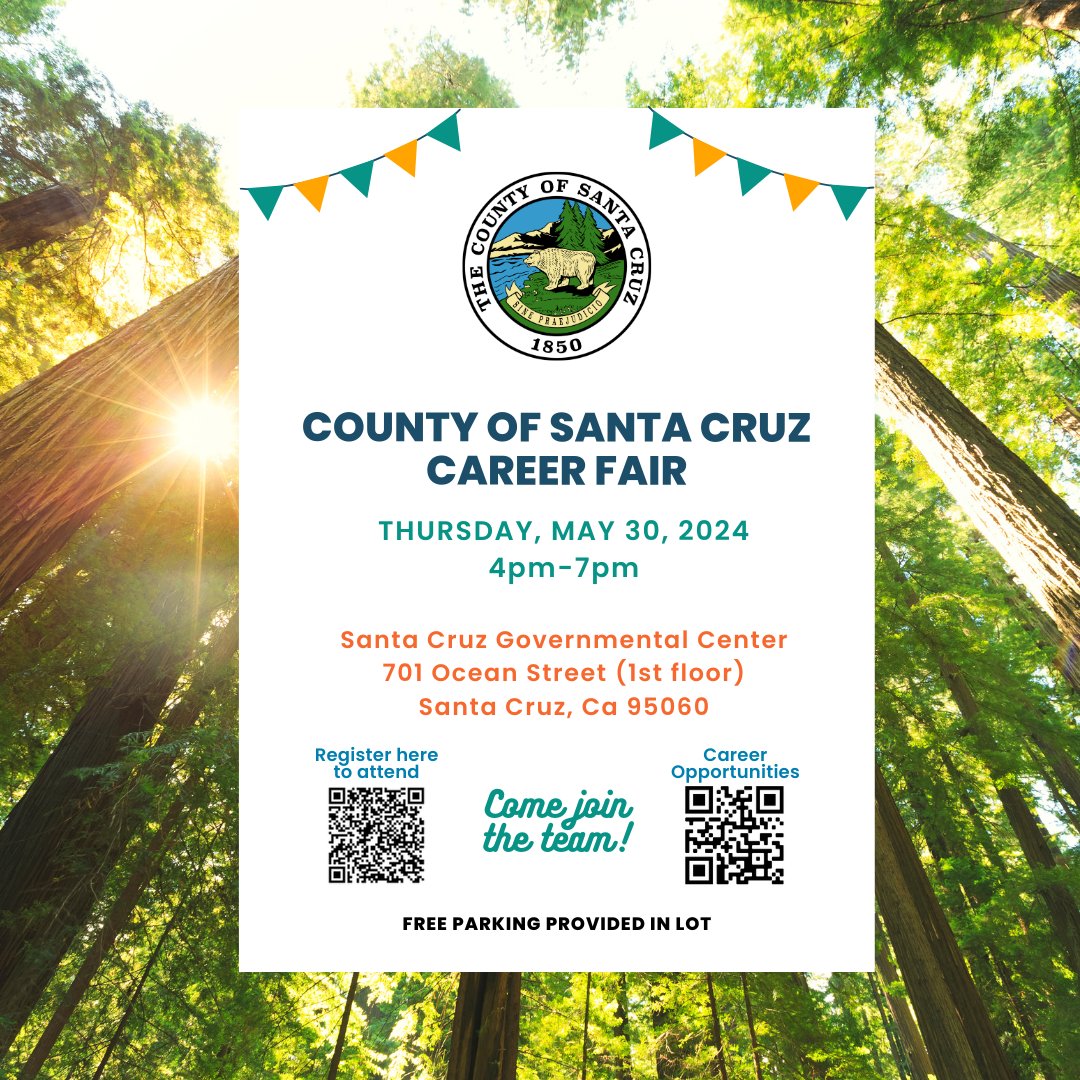 Interested in taking your career to the next level? Join us May 30 to learn more about working on behalf of the residents of Santa Cruz County.