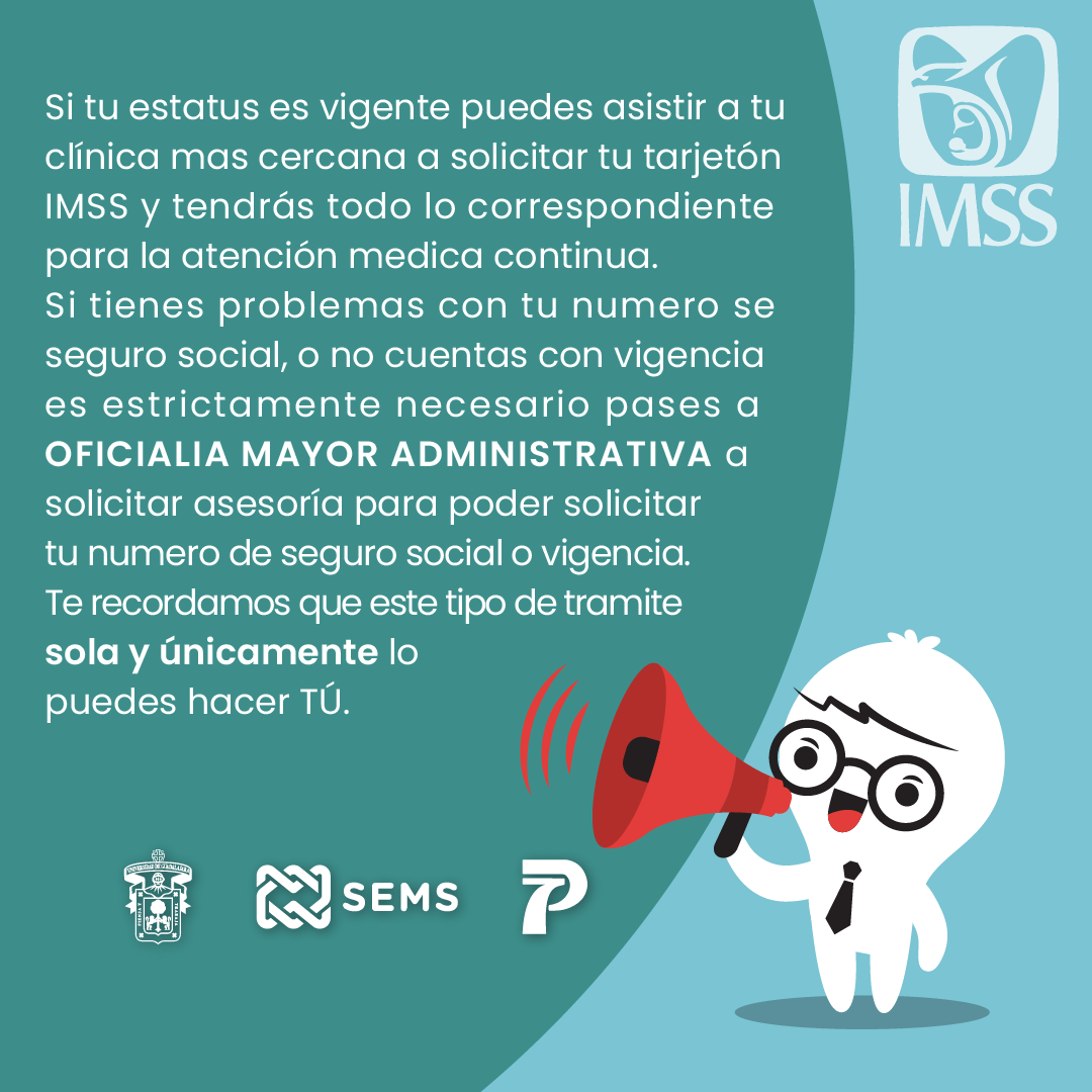 📢 ¡Atención Prepa 7! 📢 ¿Quieres asegurar tu acceso al IMSS? 🏥✅ Verifica tu seguro social y si necesitas ayuda, ¡aquí estamos! 😊🔍

#Prepa7 #SaludEstudiantil #IMSS