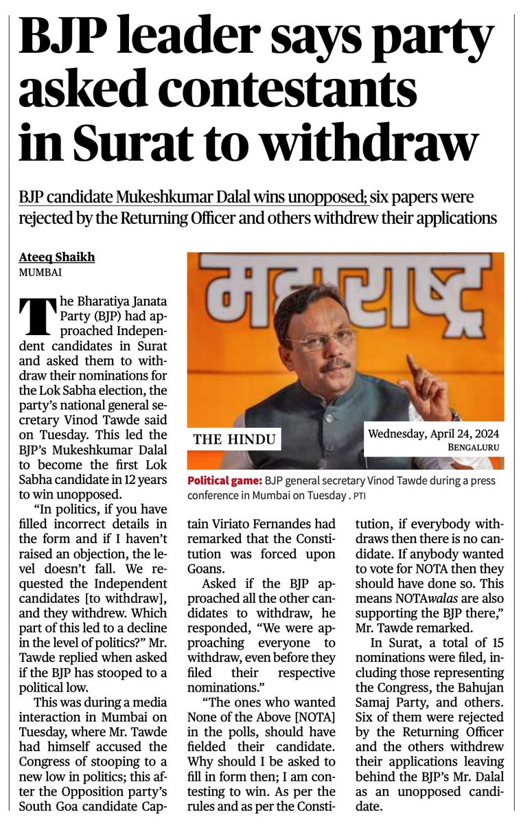 Latest: Indore model. Earlier: Chandigarh model and Surat model. 'BJP had, in fact, objected to Bam’s nomination on the day of scrutiny, referring to this court order and accusing him of hiding facts in the affidavit.'