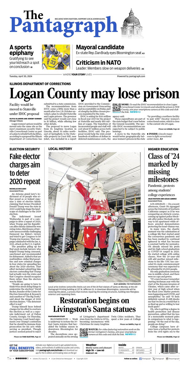 Take a look at Tuesday’s Pantagraph front page. To learn more about our digital subscriptions, go to pantagraph.com/members/join?u…. Unlock all our digital content and support local journalism. #SupportLocalJournalism