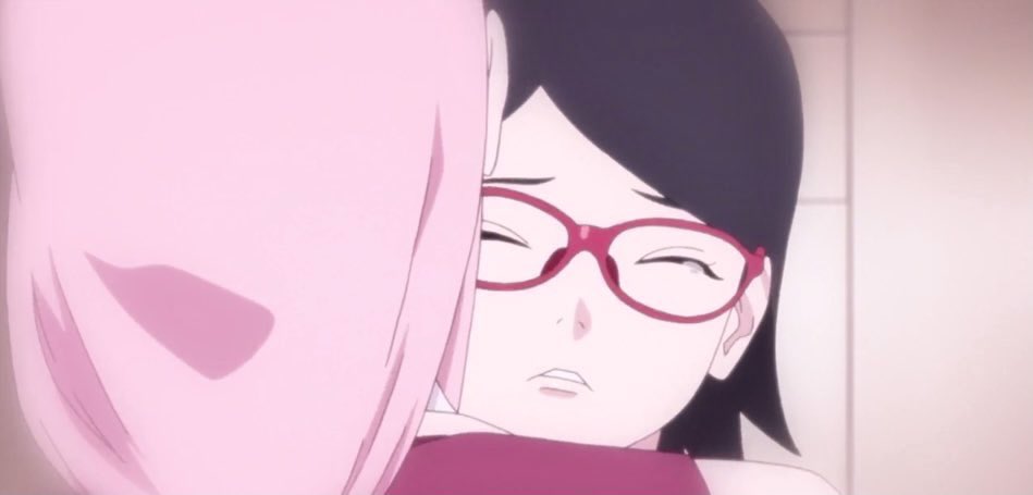 just sasuke and sakura giving sarada a comfort hug