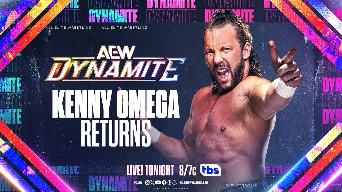 #AEWDynamite TONIGHT! @CanadaLifeCtr | Winnipeg, MB LIVE 8pm ET/7pm CT | @TBSNetwork Kenny Omega Returns! Winnipeg’s own @KennyOmegaManX makes his return to #AEW THIS WEDNESDAY on #AEWDynamite!