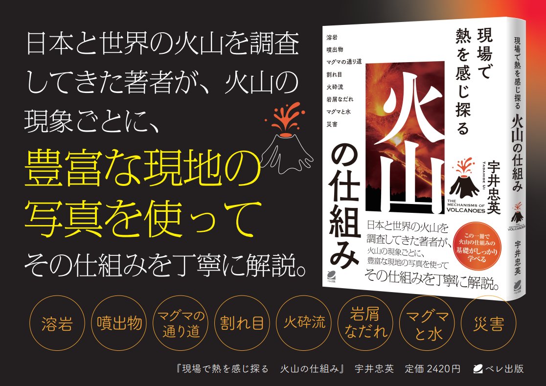日本は国内に111の活火山がある火山大国です。 日本に住んでいると、誰もが火山と無関係ではいられません。 本書は現場の熱を感じながら、火山の基礎知識と全体像が学べる一冊です。 『現場で熱を感じ探る　火山の仕組み』 宇井忠英▼beret.co.jp/book/47360 🚩好評発売中 ＃ベレ出版の本　＃防災