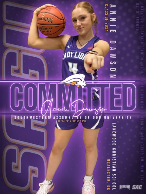 God always has a plan! I’m excited to announce my commitment to SAGU soon the be Nelson University! Thank you to @coach_sons and the @saguwbb program for blessing me with this opportunity to continue my academic and athletic career. Go lions!💜🦁 @ok_royallegacy @FutureStars_Ok