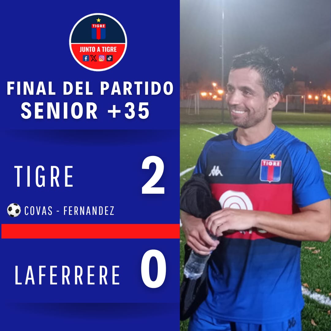 Fútbol Senior +35:

Tigre le ganó 2 a 0 a Laferrere con goles de Covas y Fernández.

#ClubAtléticoTigre #Laferrere #FútbolSenior