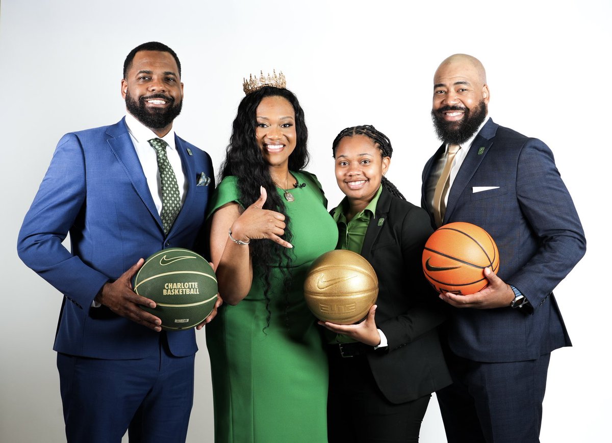 New #Charlotte #49ers Head Coach Tomekia Reed (@CoachTReed) brought her entire staff from #JacksonState with her 🖤 @CharlotteWBB From Left to Right @Coachjrw, Coach Reed, @Coach_Cousin & @CoachCRCampbell