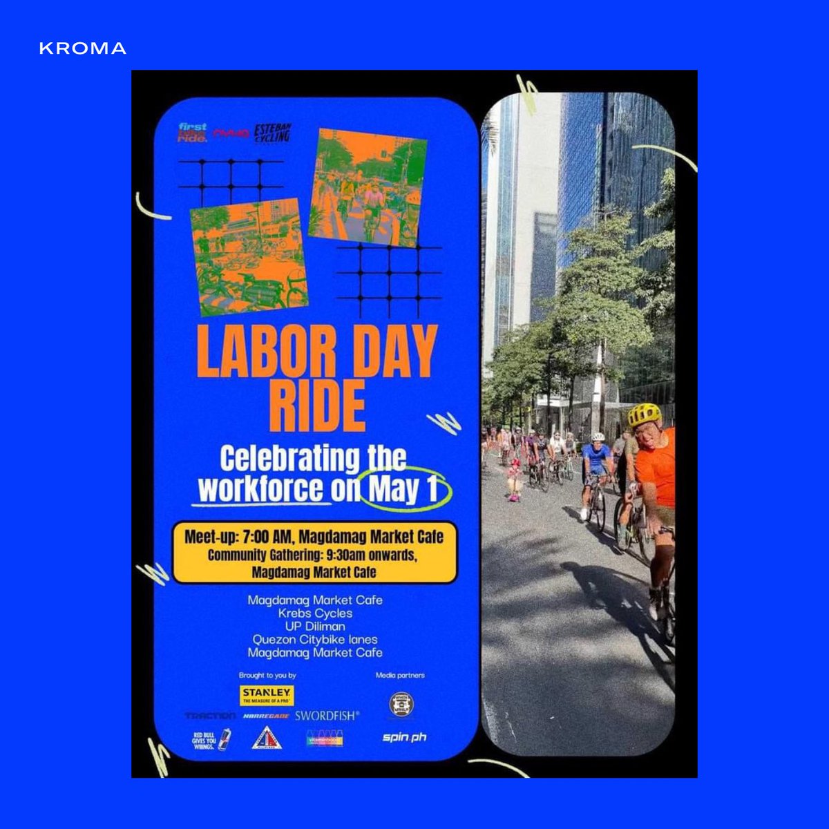 Gear up for a greener Labor Day! 🚴 Join First Bike Ride founder Buji Babiera this May 1st for a special ride celebrating our hardworking workforce, especially those who take the eco-friendly route by biking to work. Embrace a chill-paced journey through the bike-friendly