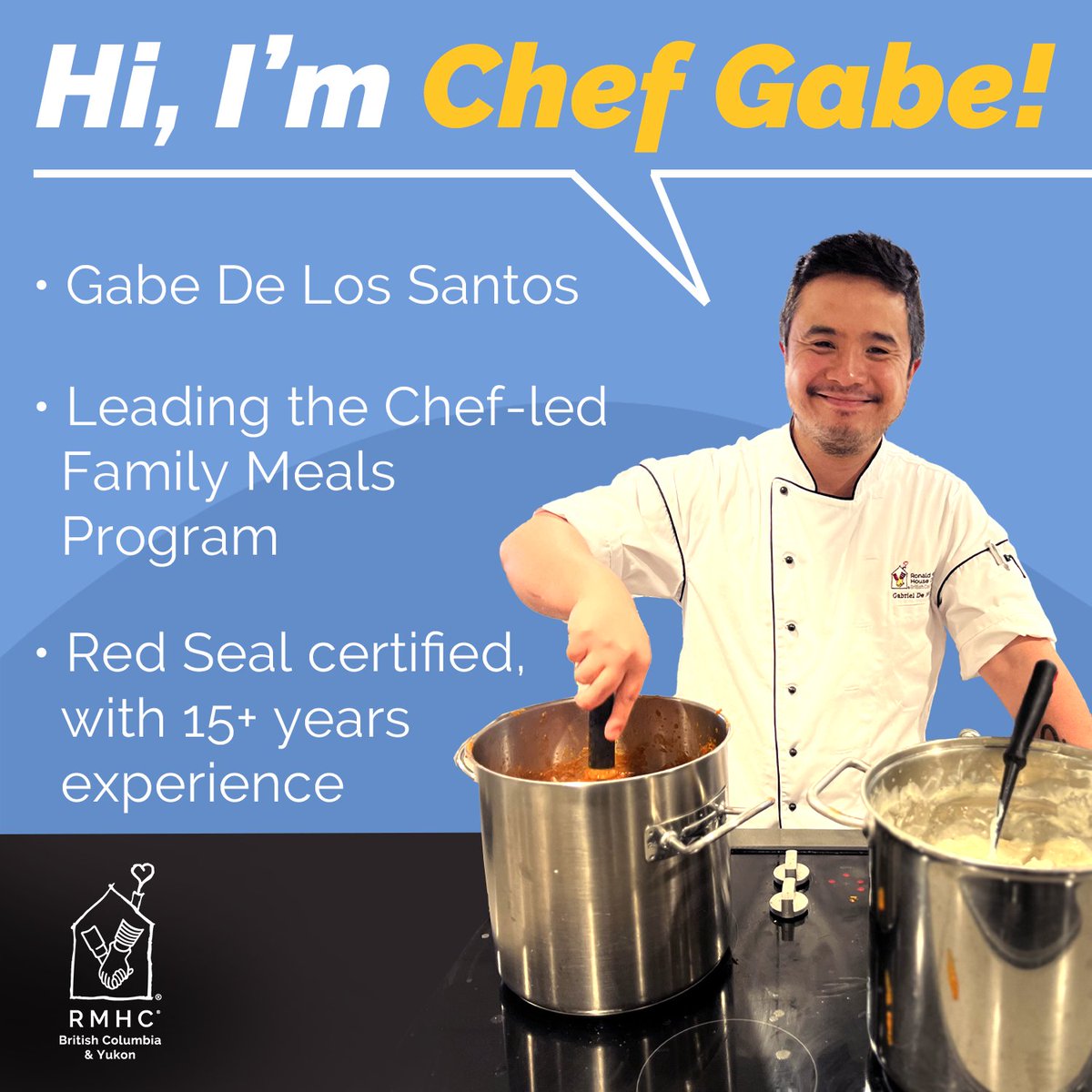 👨‍🍳 Meet Chef Gabe, the mastermind 🧠 of the Family Meals Program 🍽️ at RMH BC. With a Red Seal certification 🎖️ and 15+ years of experience, He brings a wealth of expertise to our table. Learn more about the Chef-led Family Meals Program, visit 🌐 bit.ly/4aXd5SW.