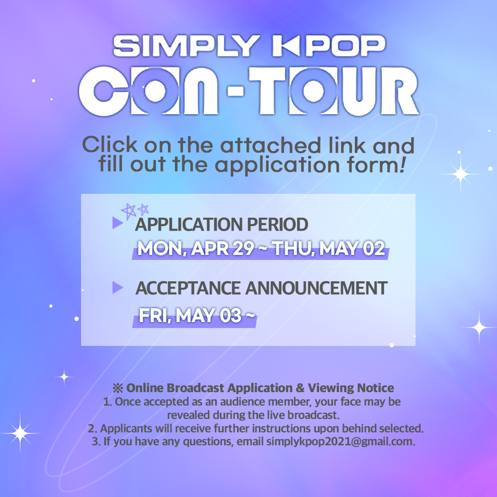 🌏SIMPLY K-POP CON-TOUR Online Audience Announcement🌏 Join us online with your favorite K-Pop stars by filling out the Online Audience application below! *This is to apply to be part of the ONLINE audience* forms.gle/ErFRo6HscaqNW1…